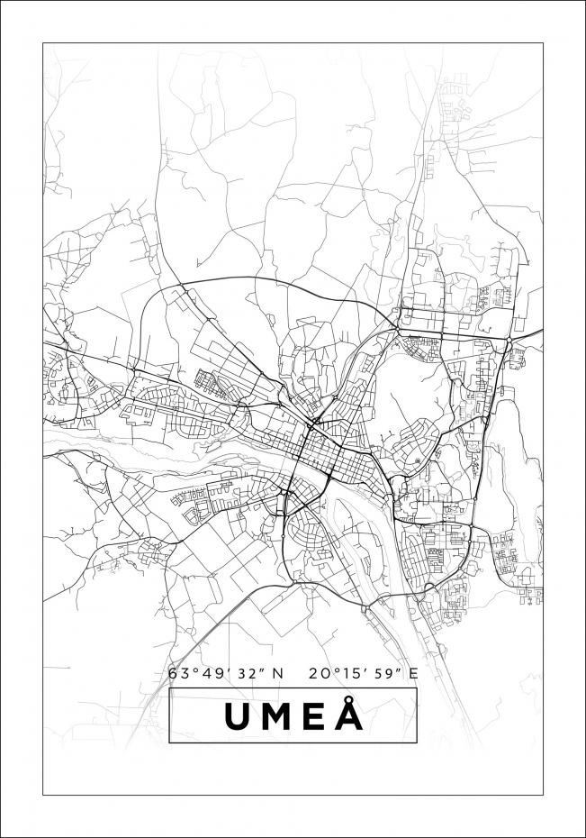 Karta - Ume - Vit Poster