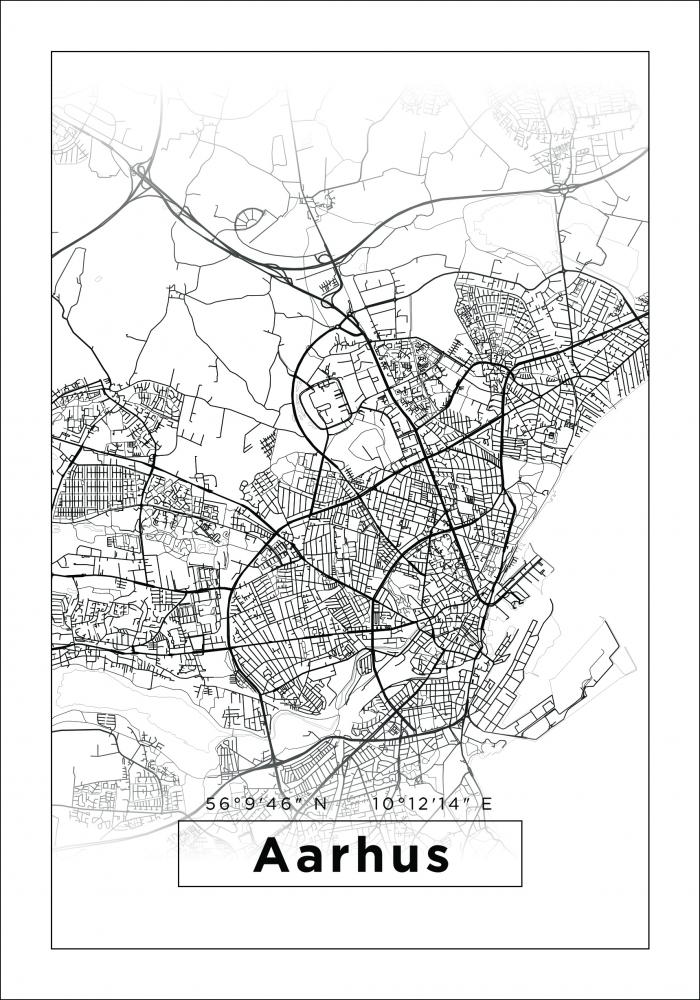 Karta - Aarhus - Vit Poster