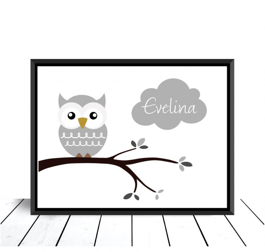 Owl Name Poster Grey