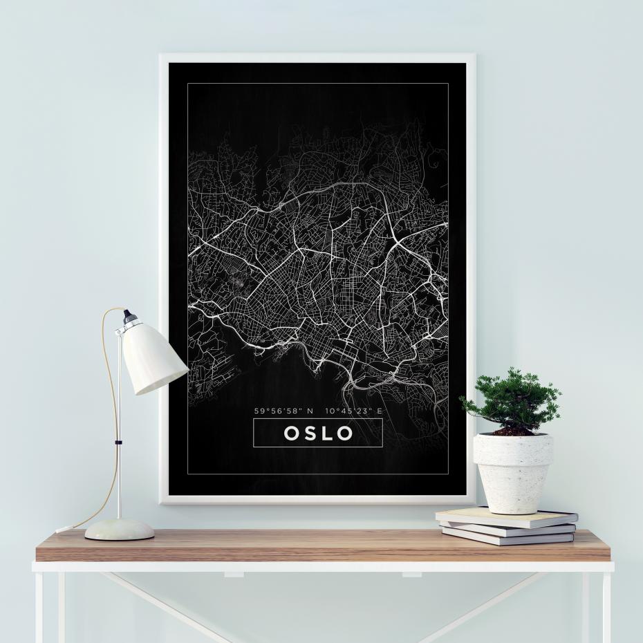 Karta - Oslo - Svart Poster