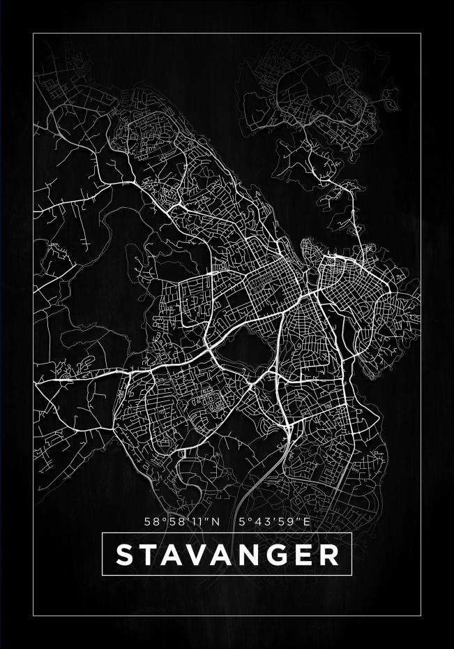 Karta - Stavanger - Svart Poster