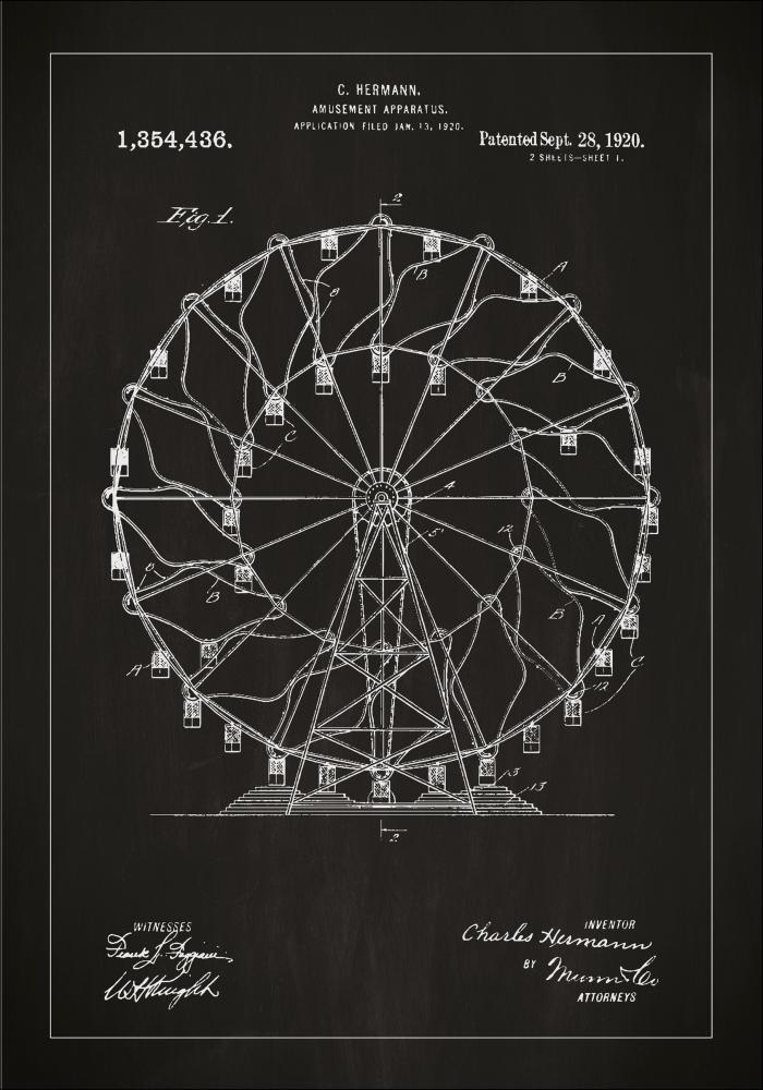 Patentritning - Pariserhjul - Svart Poster