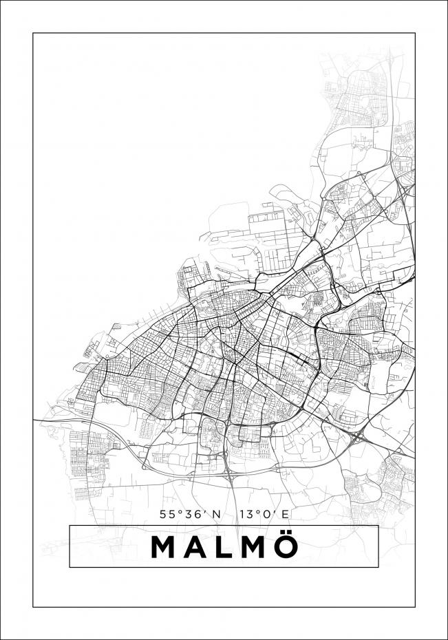 Karta - Malm - Vit Poster