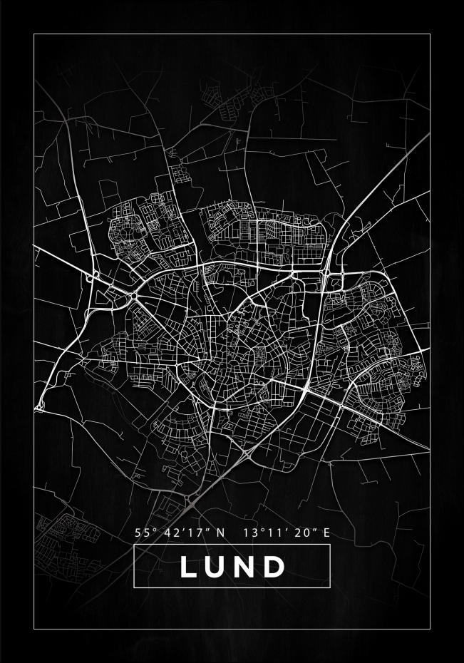 Karta - Lund - Svart Poster