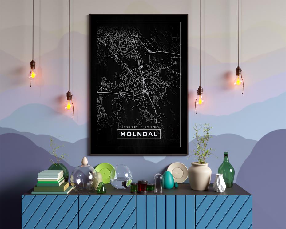 Karta - Mlndal - Svart Poster