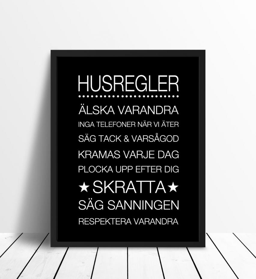 Husregler - Svart med vitt tryck Poster