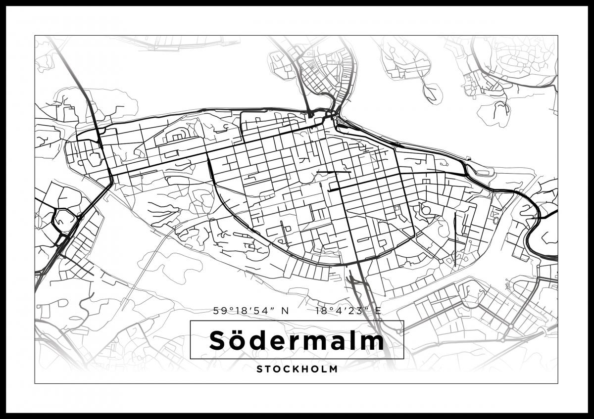 Karta - Södermalm - Vit - BGA Fotobutik