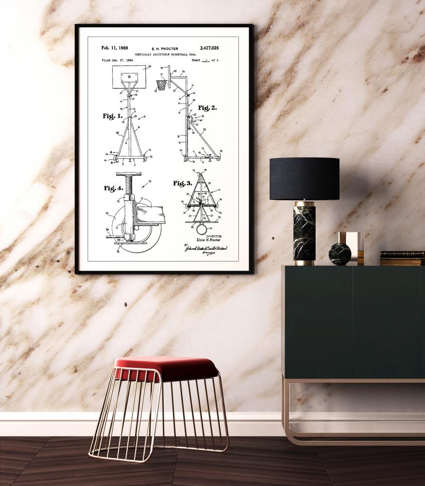 Patent Print - Basketball - White Poster