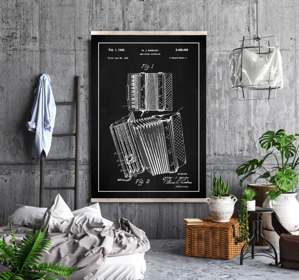 Patent Print - Amplified Accordion I - Black Poster