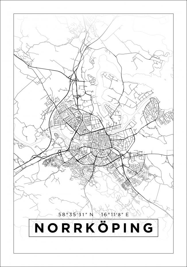 Karta - Norrkping - Vit Poster