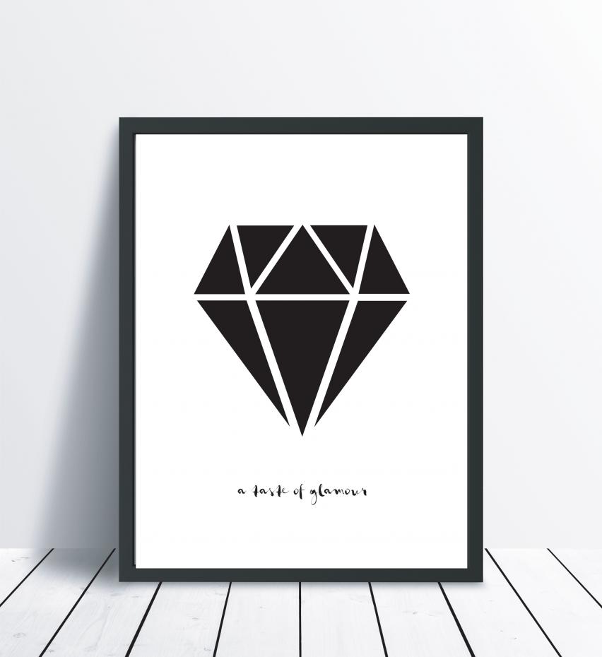 Diamant - Vit med svart tryck Poster