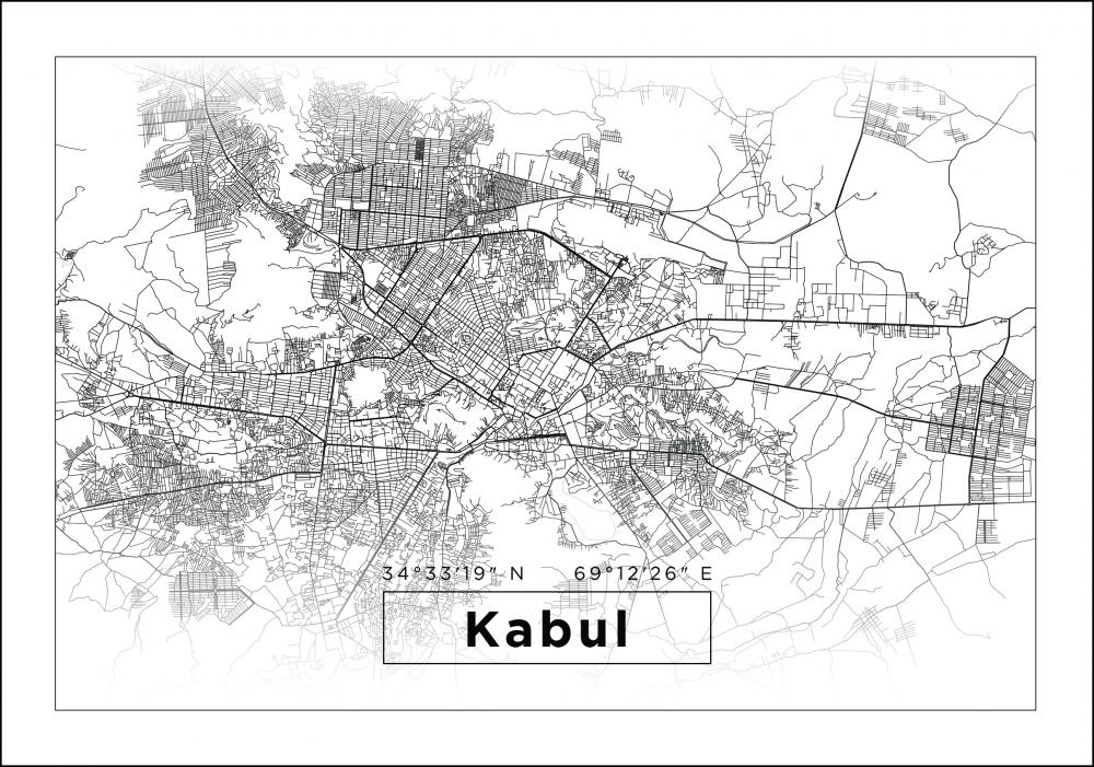 Map - Kabul - White Poster