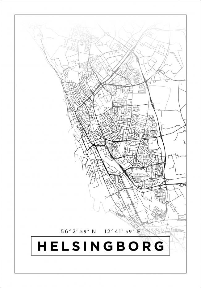 Karta - Helsingborg - Vit Poster