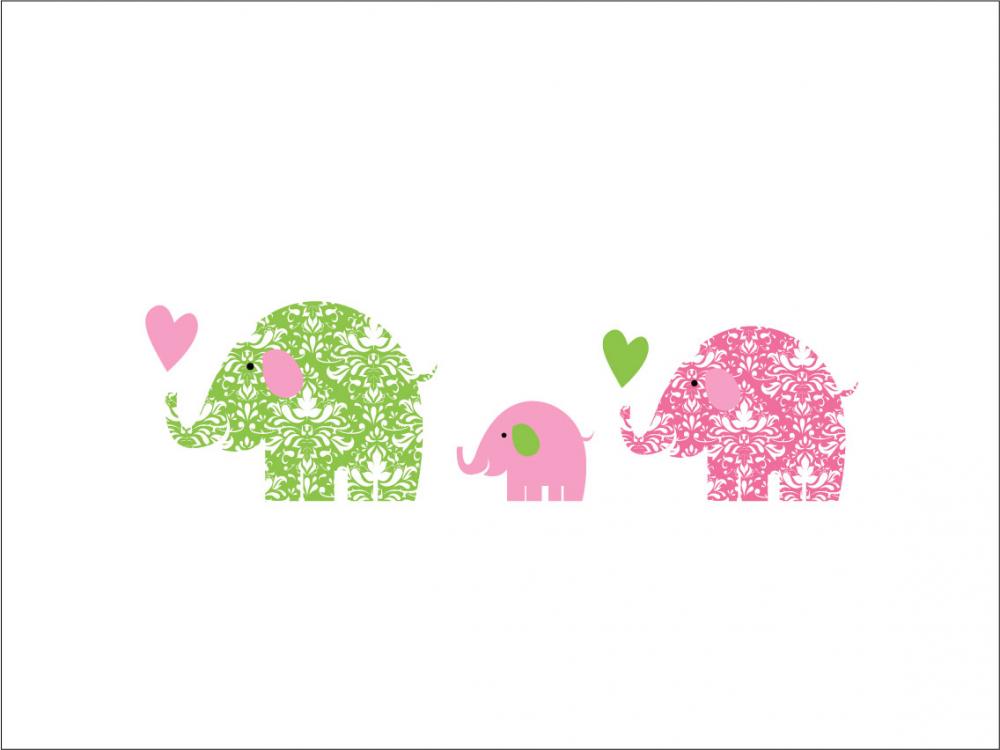 Elefantfamilj - Rosa/grn Poster