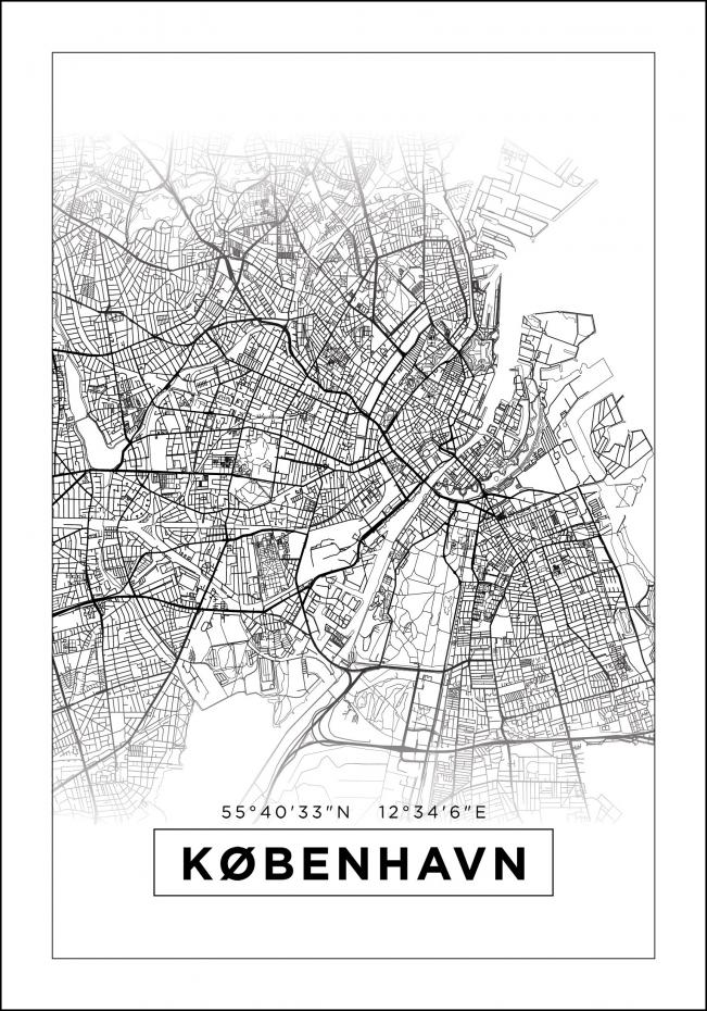 Karta - Kbenhavn - Vit Poster