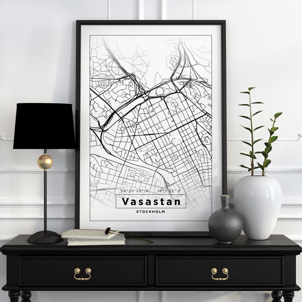 Karta - Vasastan - Vit Poster