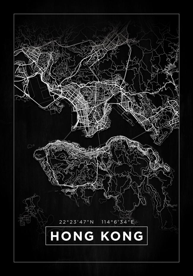 Karta - Hong Kong - Svart Poster