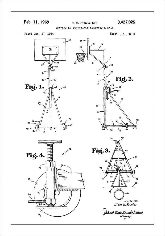 Patent Print - Basketball - White Poster