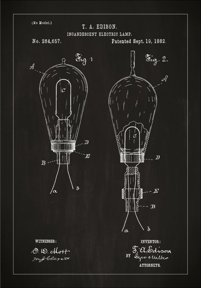 Patentritning - Gldlampa A - Svart Poster