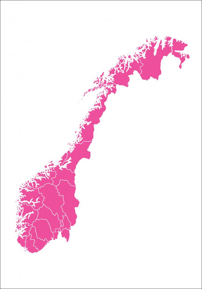 Karta - Norge - Rosa Poster