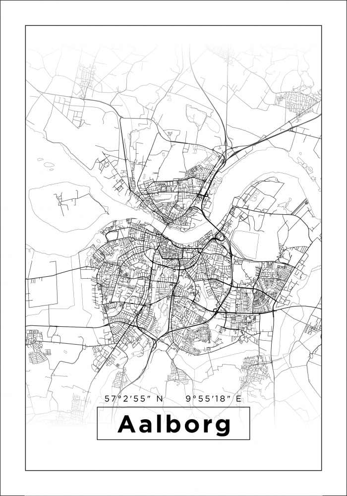 Map - Aalborg - White Poster