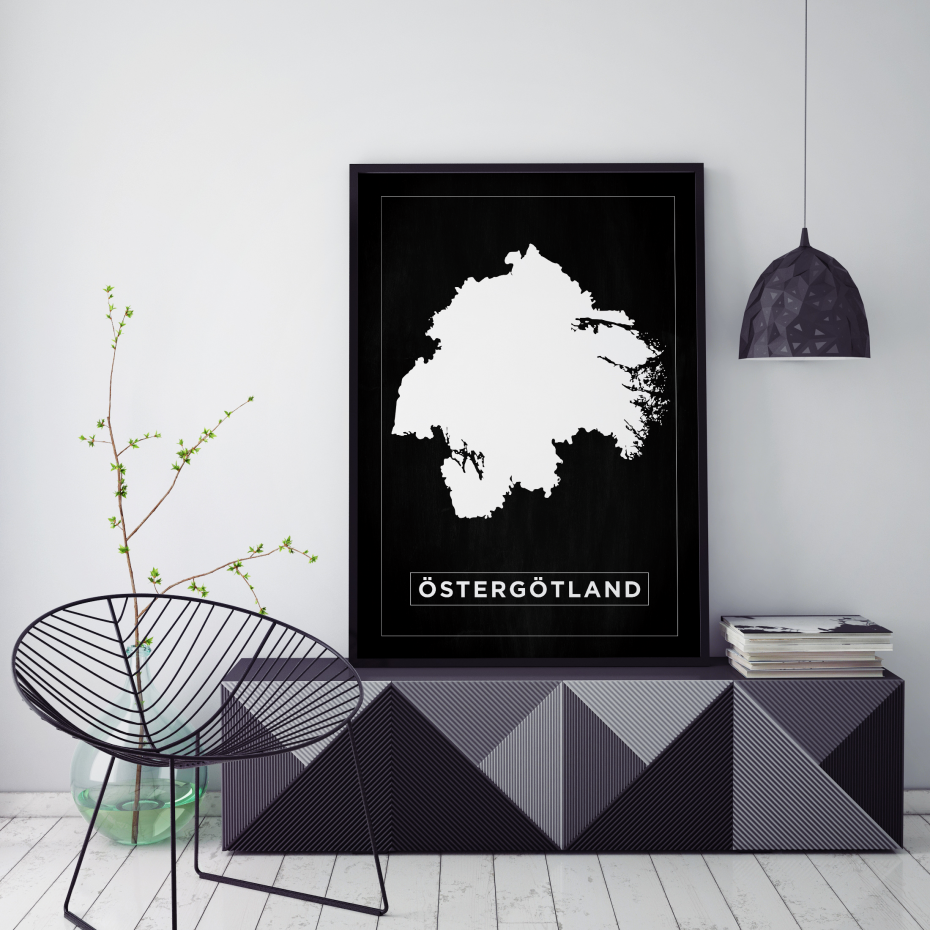 Karta - stergtland - Svart Poster
