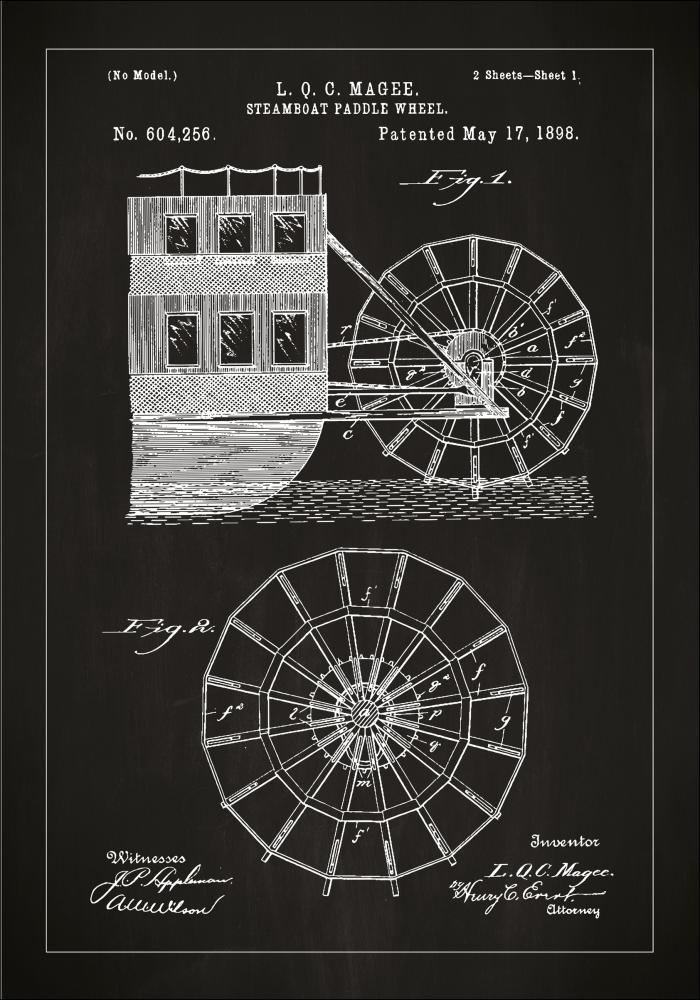 Patentritning - Paddelhjul - Svart Poster