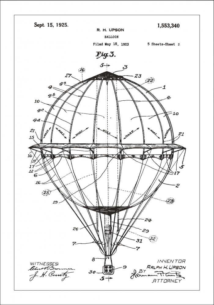 Patentritning - Luftballong - Vit Poster