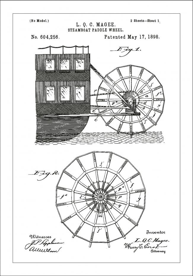 Patentritning - Paddelhjul - Vit Poster