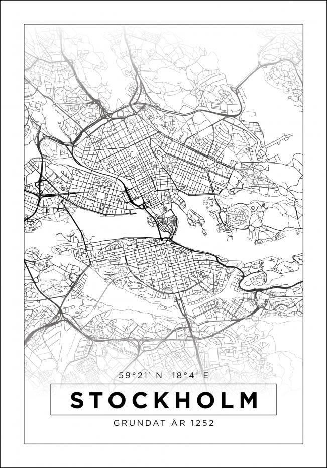 Karta - Stockholm - Vit Poster