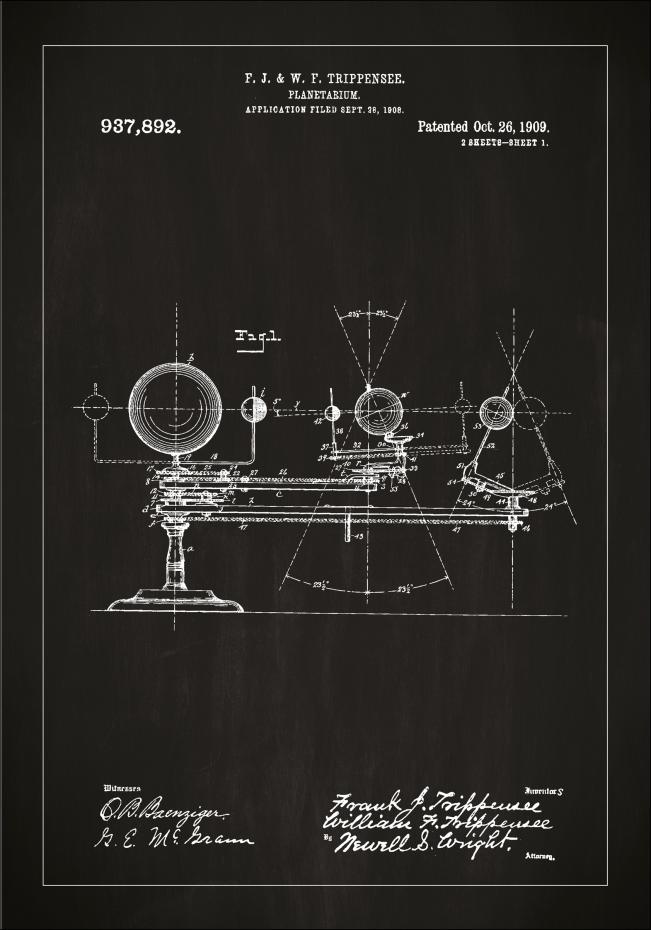 Patentritning - Planetarium - Svart Poster