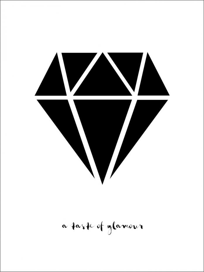Diamant - Vit med svart tryck Poster