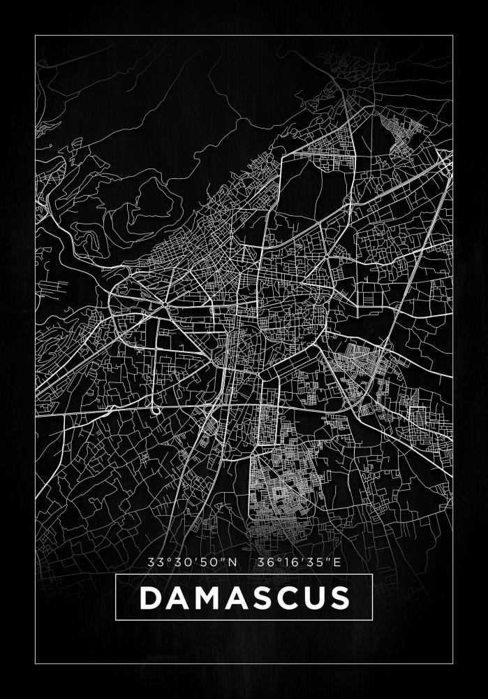 Map - Damascus - Black Poster