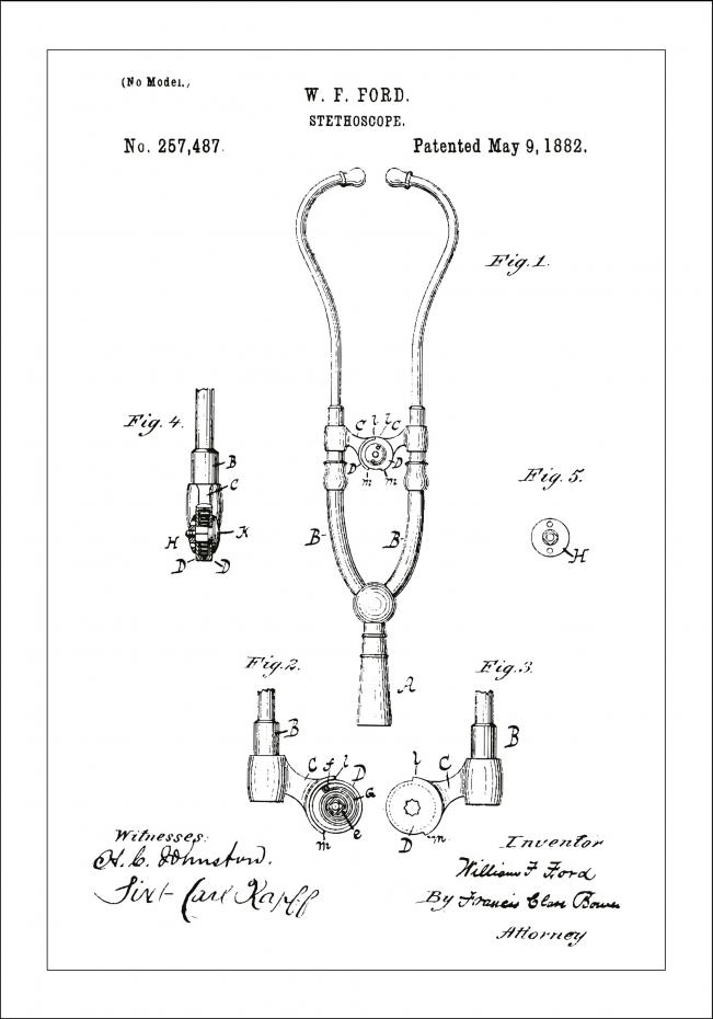 Patentritning - Stetoskop - Vit Poster