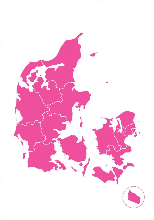 Karta - Danmark - Rosa Poster