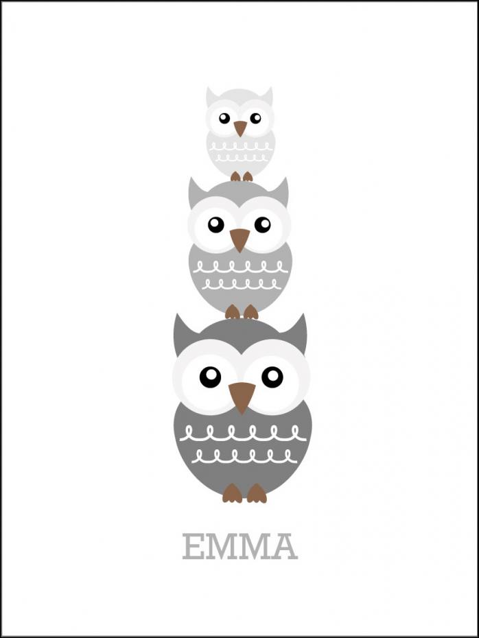Owls Birth Poster Grey