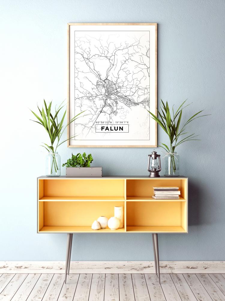 Karta - Falun - Vit Poster