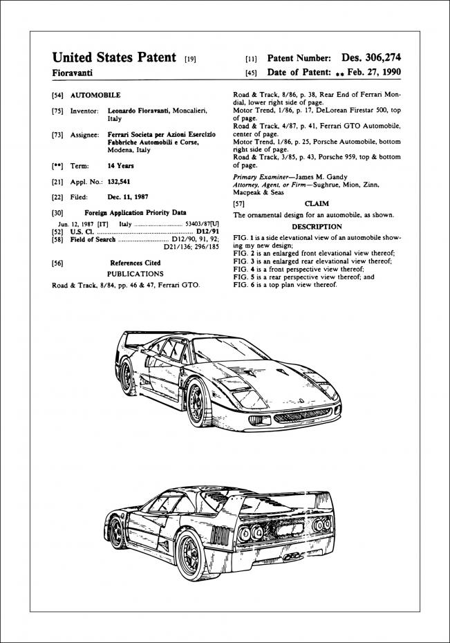 Patentritning - Ferrari F40 I Poster