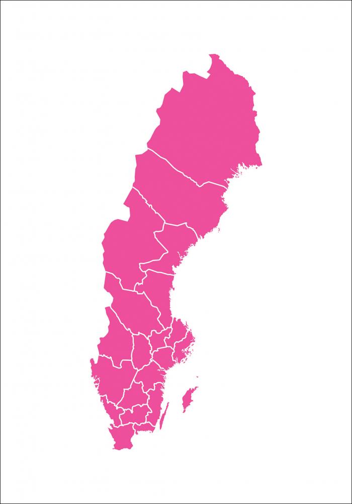Sverigekarta Rosa Poster