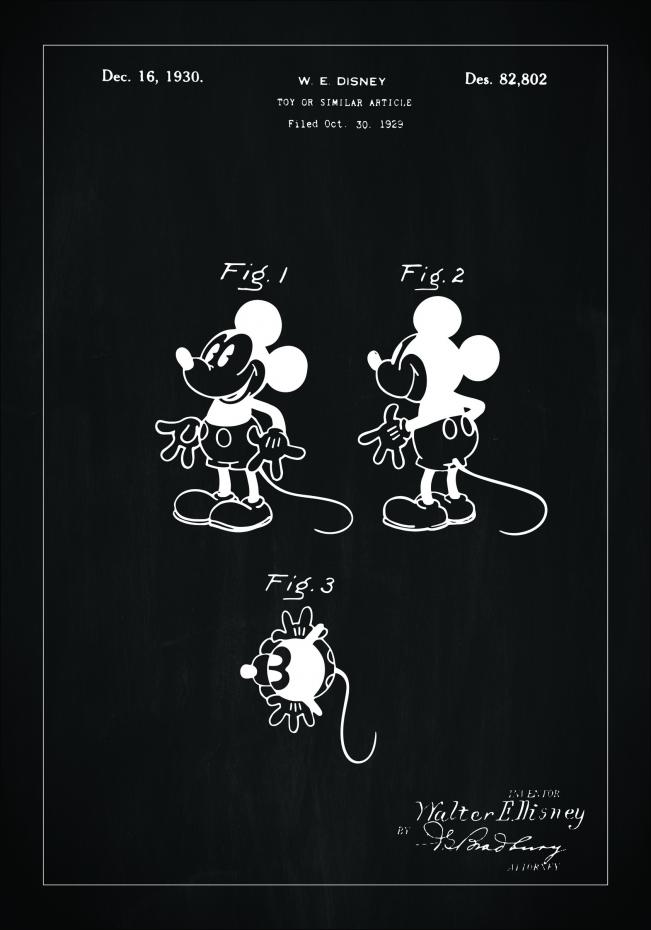 Patentritning - Disney - Musse Pigg - Svart Poster