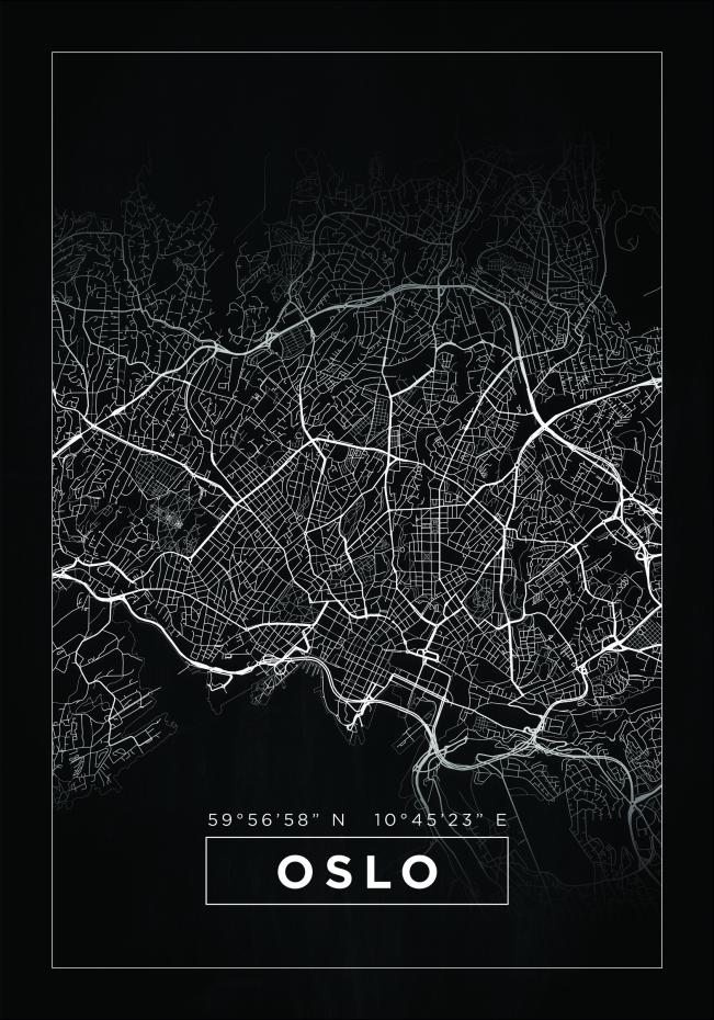 Karta - Oslo - Svart Poster