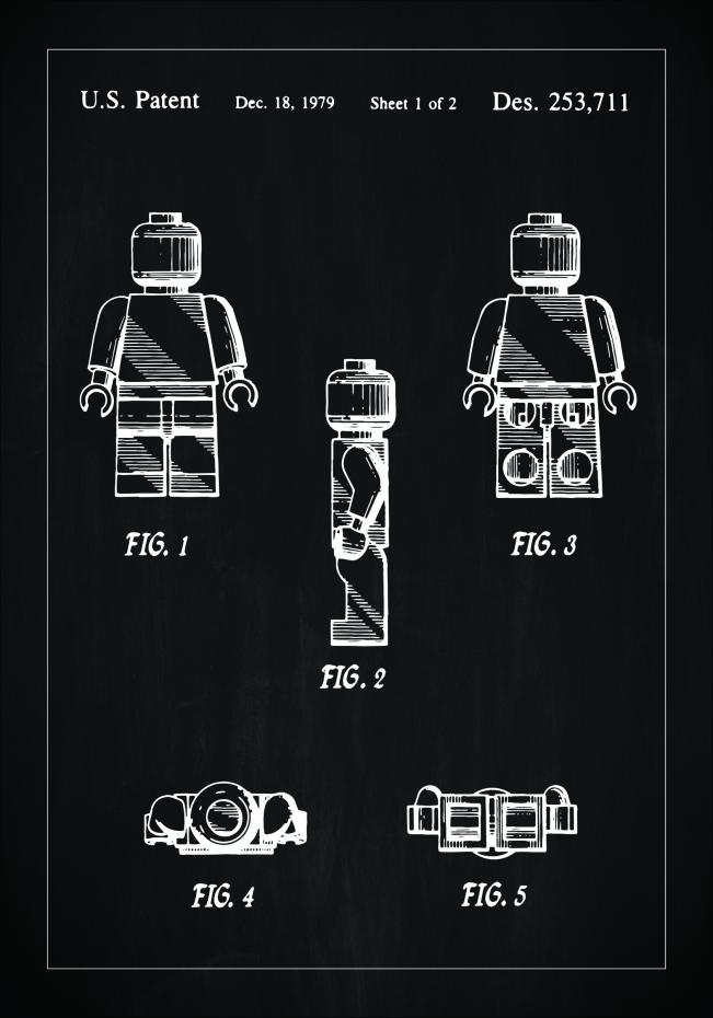 Patentritning - Lego I - Svart Poster