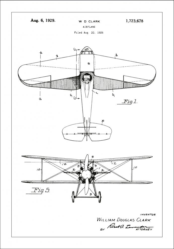 Patentritning - Flygplan - Vit Poster