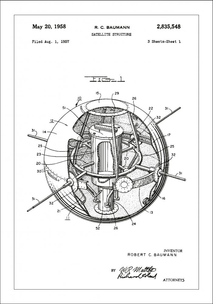 Patentritning - Satellit - Vit Poster