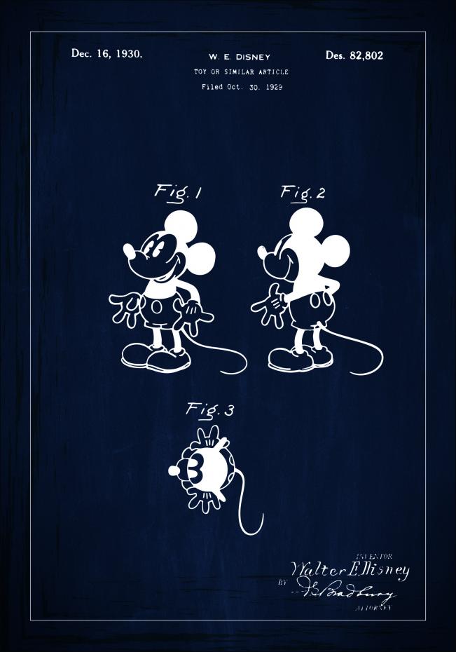 Patentritning - Disney - Musse Pigg - Bl Poster