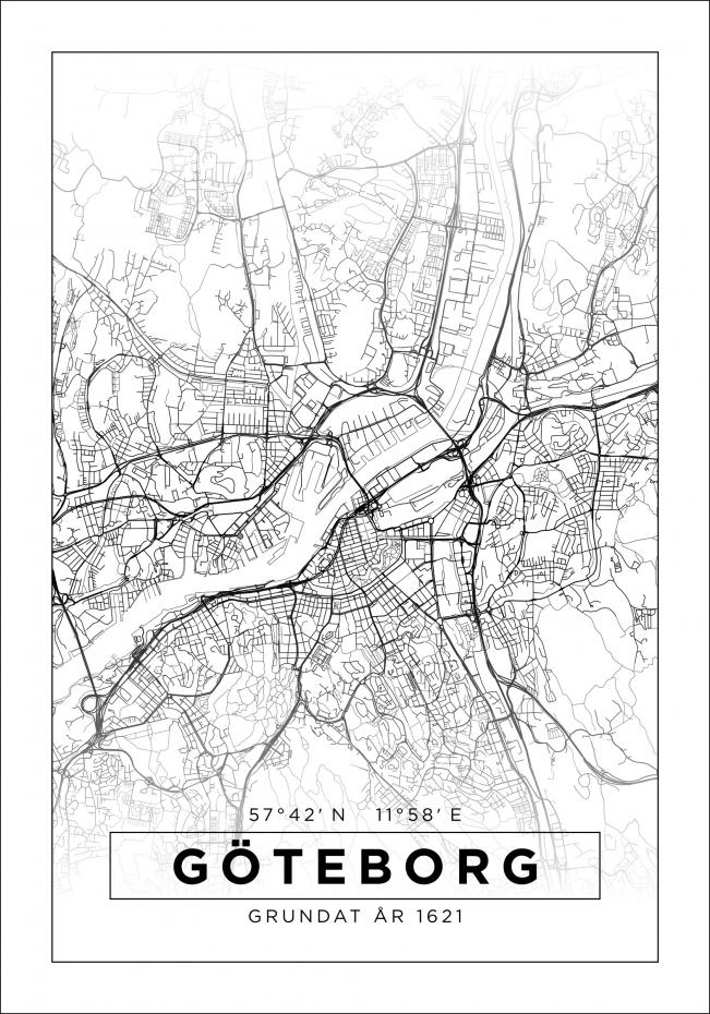 Karta - Gteborg - Vit Poster
