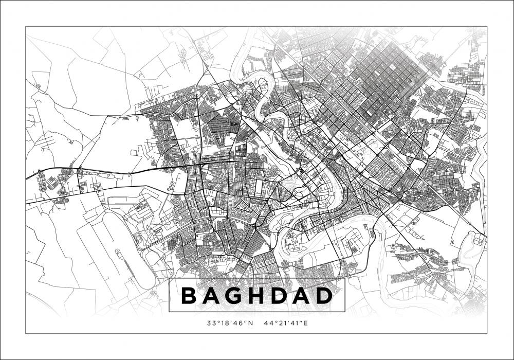 Karta - Baghdad - Vit Poster