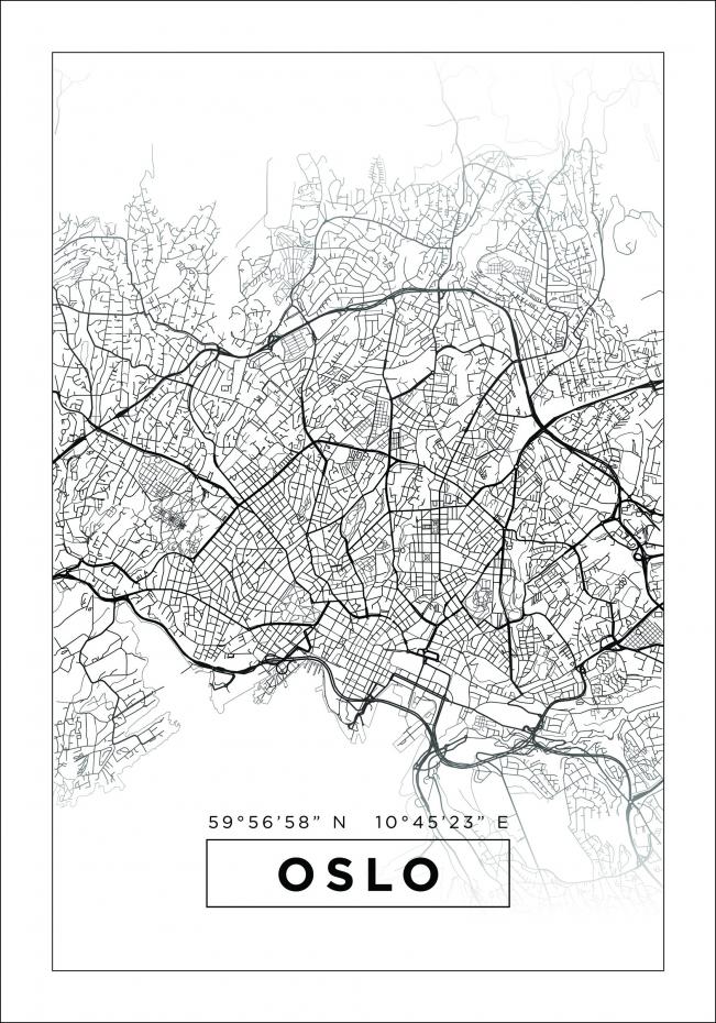 Karta - Oslo - Vit Poster