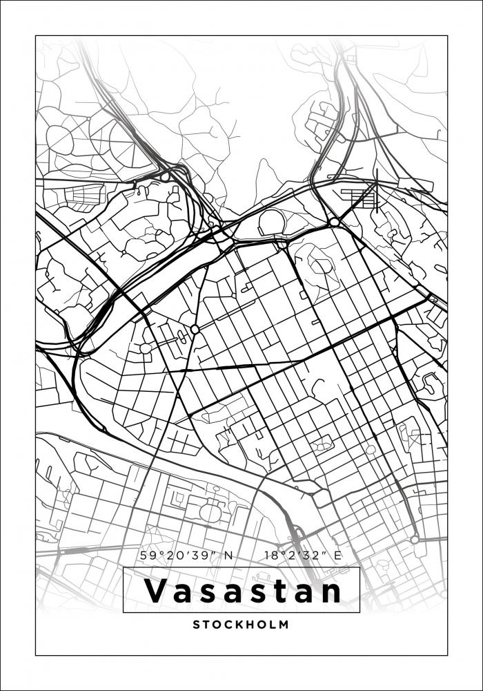 Karta - Vasastan - Vit Poster