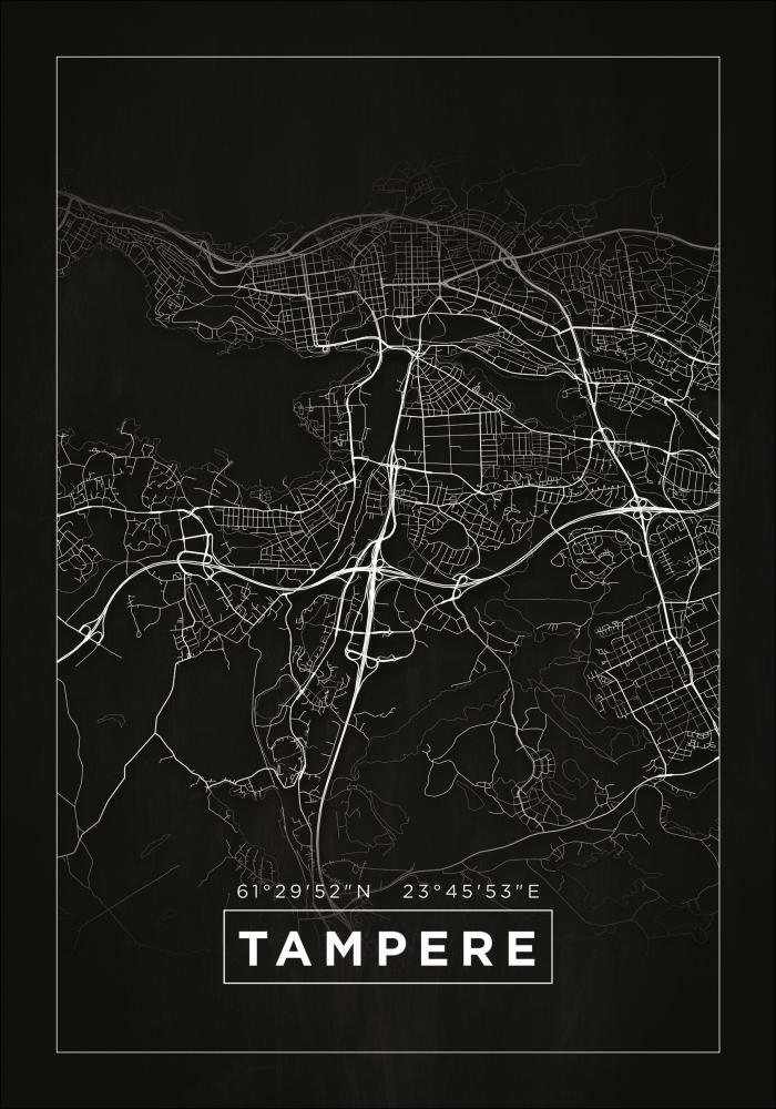 Karta - Tampere - Svart Poster
